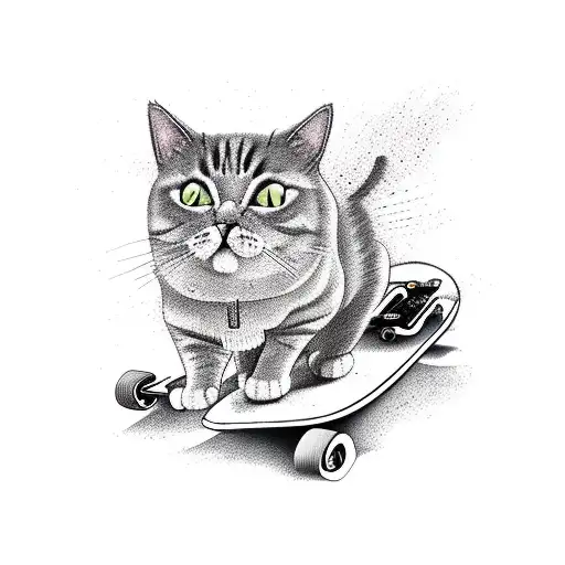 Cat Riding A Skateboard