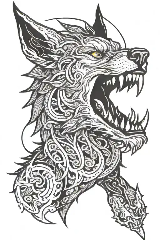 A Realistic Portrait Of Fenrir Devouring The Sun Rising