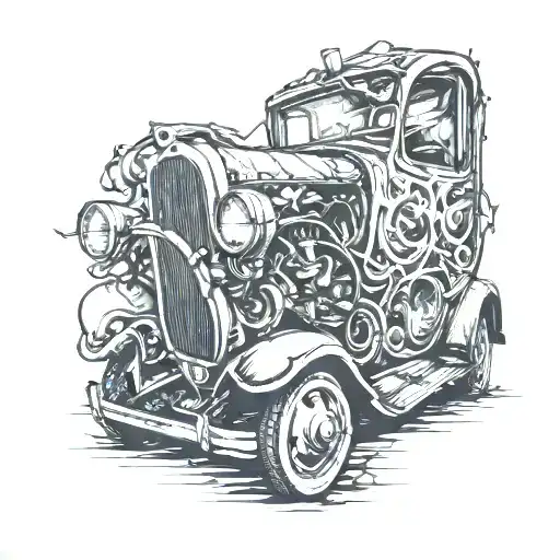 Stained Class Heart Shattering With Old Car Coming Out