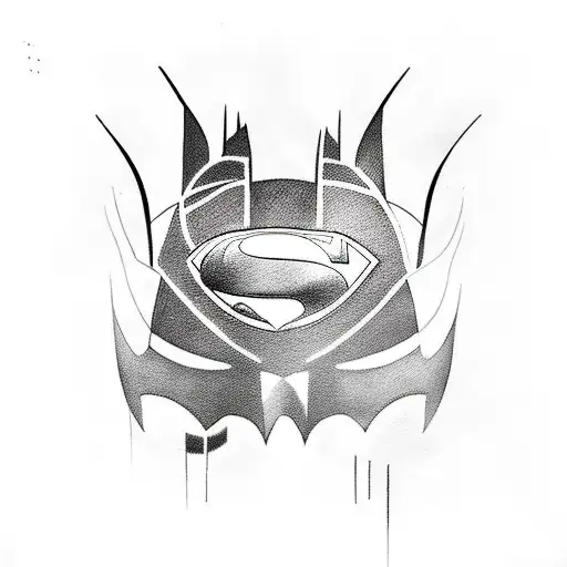 An Abstract Tattoo Design Incorporating Batman And Superman