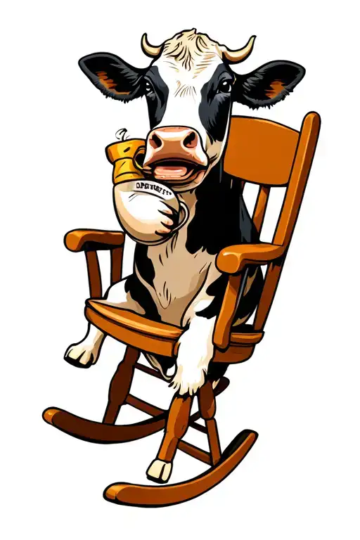 Cow Drinking Coffee On Rocking Chair Right