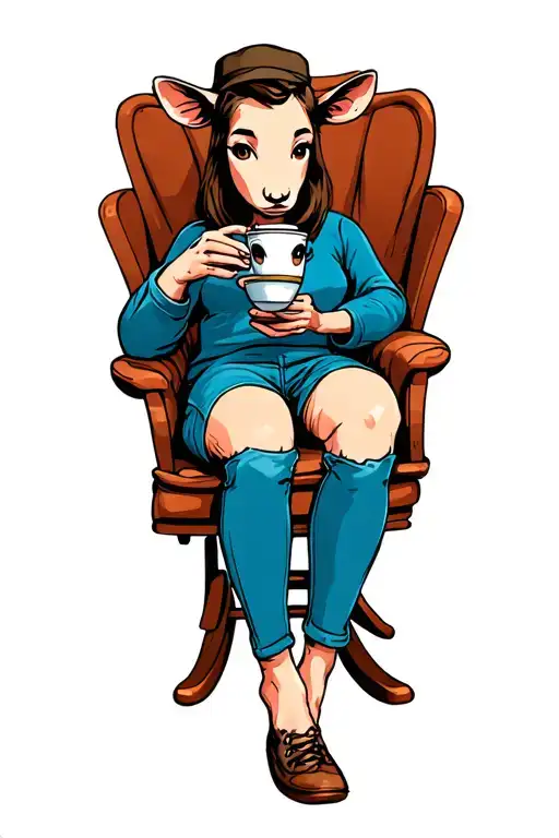 Calf Drinking Coffee On Rocking Chair Right