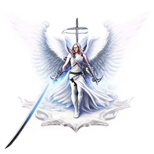 Guardian Angel With Sword Fighting Demon
