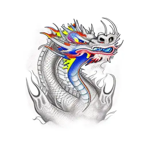 Colored Flaming Dragon With Open Mouth