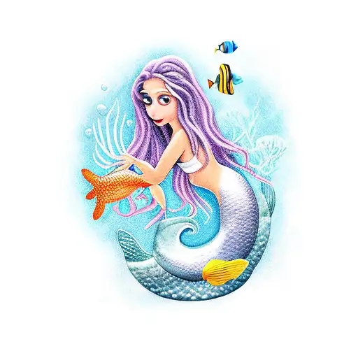 A Whimsical Underwater Scene With A Nurse Mermaid Caring For Injured Sea Creatures