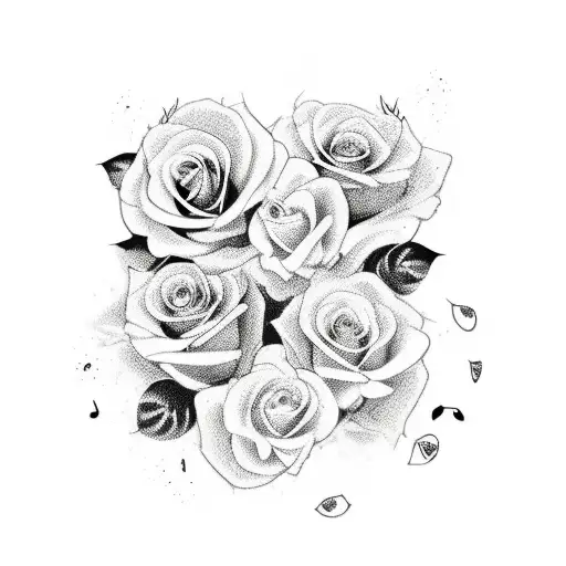 A Tattoo Design Combining Rock Music Elements With Cherry Blossoms And Roses
