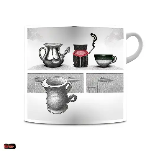 4 Coffee Mugs Talking Around A Table