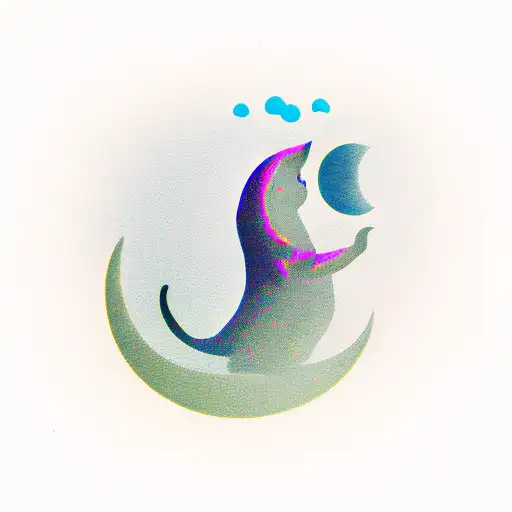 Crescent Moon With Cat Sitting On The End