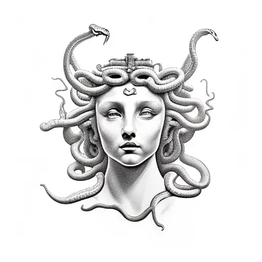 I Want A Tattoo On The Chest Of Medusa In Neo Traditional Style With The Cimetric Snake