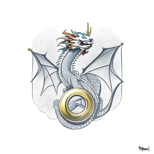 Dragon Protecting Gold Treasure