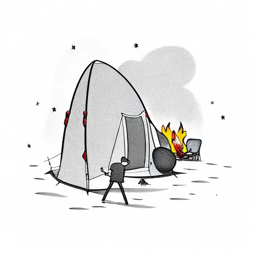 Dad With Two Young Boys Tent And Campfire