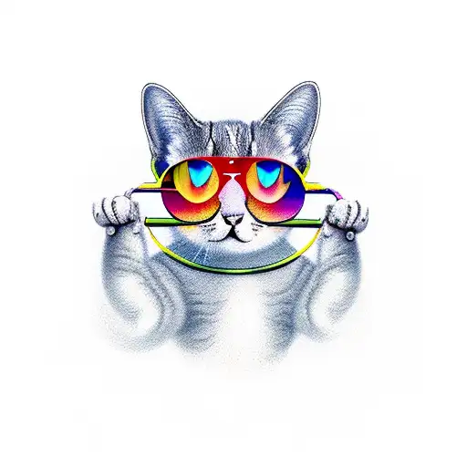 A Chaby Cat With Small Ears And Round Sunglasses