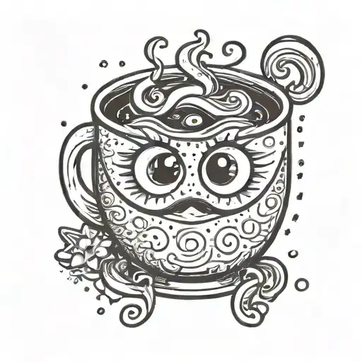 A Cute Coffee Cup With Large Sparkly Eyes And A Joyous Expression
