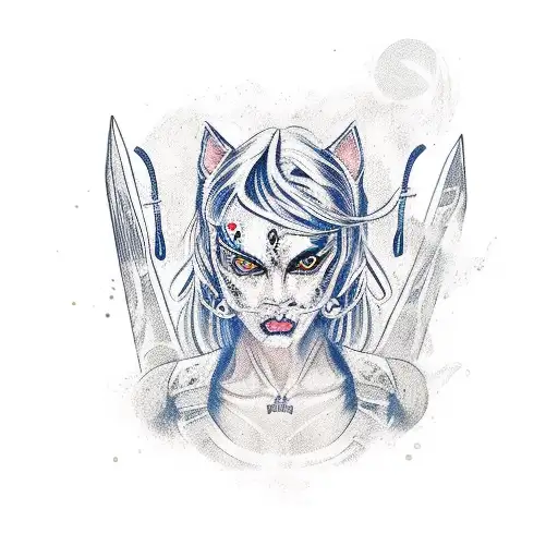 A New-school Design Of A Woman Morphing Into A Fierce Dog Warrior