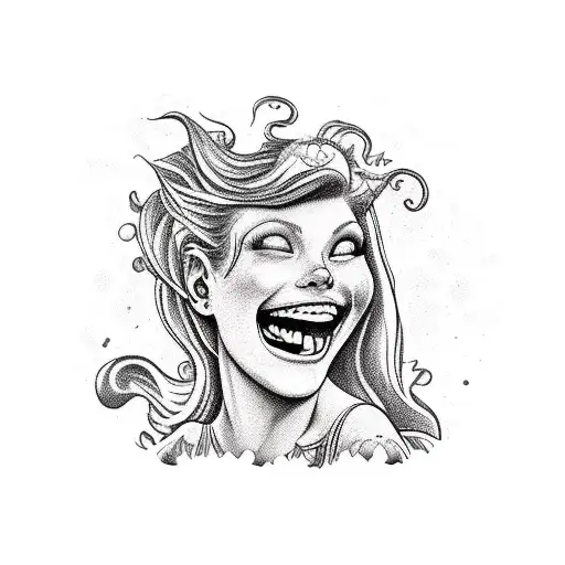 A Mermaid With Red Hair Laughing While Listening To A Cassette Tape Player