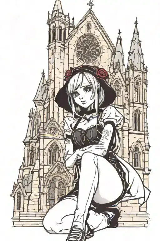 Gothic Anime Girl With Gothic Church Towers Filler Background