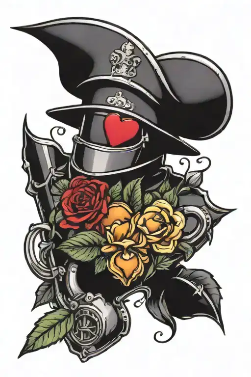 A Heart-shaped Coffee Bean With A Soldier's Helmet And Flowers