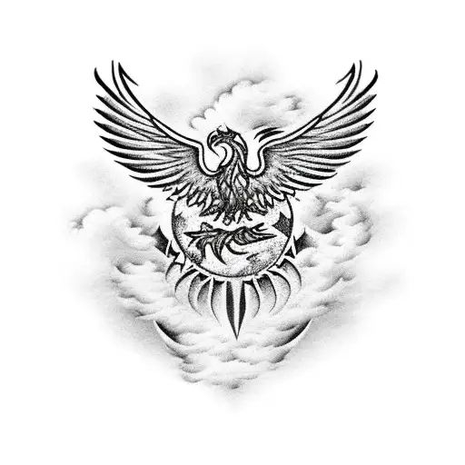 Incorporate Bosnian Flag Colors Into A Phoenix Design Surrounded By Clouds