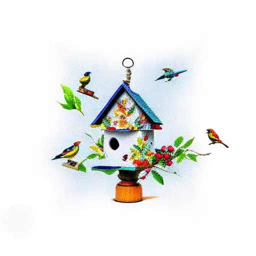 Birdhouse With Different Birds