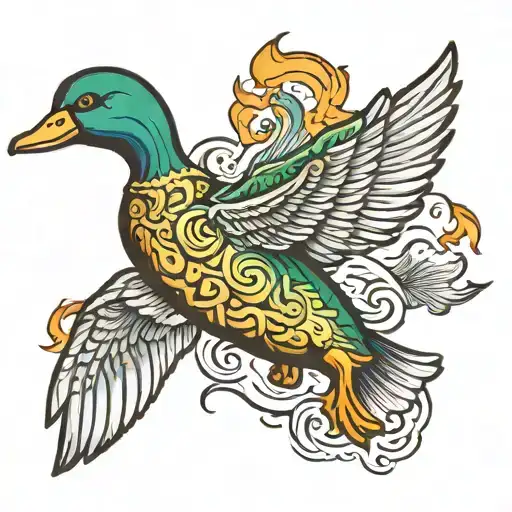 Duck Flying Made Of Fire