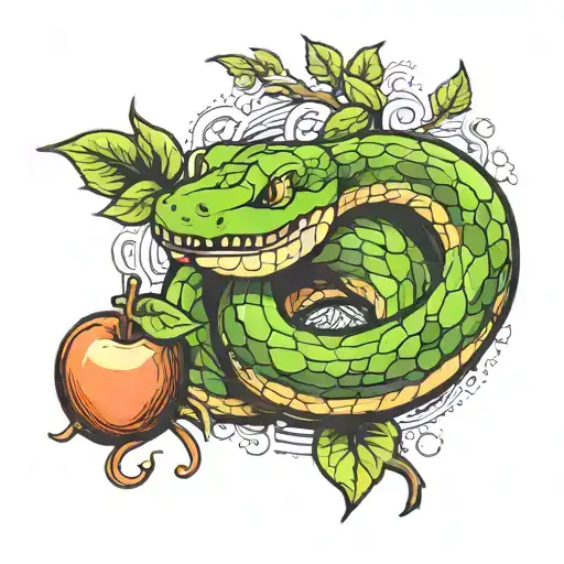 Snake Wrapped Around Forarm With Apple Tree