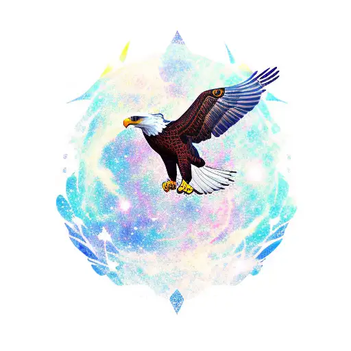 An Eagle Soaring Through A Galaxy Filled With Music Notes And Adventure Symbols