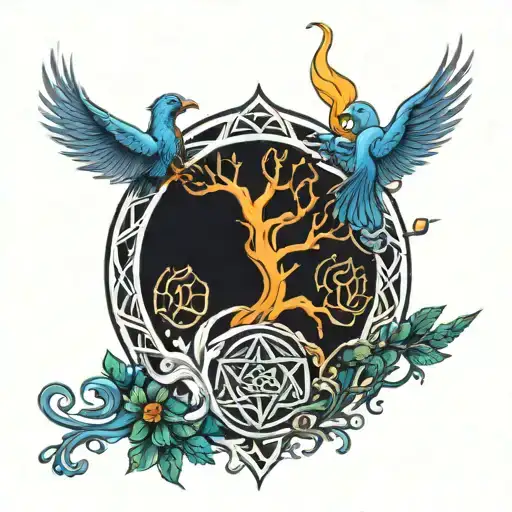 Triquetra And Tree Of Life And Phoenix
