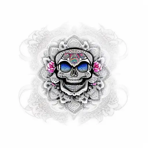 Skull Illusion Mandala Flowers Leg Sleeve Asian Theme Paisley Evil Eye