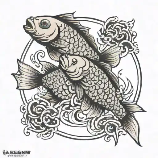 2 Karp Fish Swimming In A Circle With Chinese Symbol In The Middle