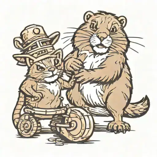 Cartoon Marmot With Cat Playing