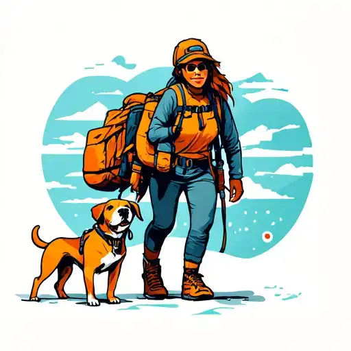 Female Hiker And 1 Big Dog And 1 Little Dog