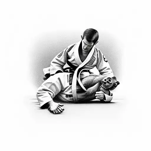 A Monkey In A Brazilian Jiu Jitsu Gi Executing A Perfect Rear Neck Choke Submission