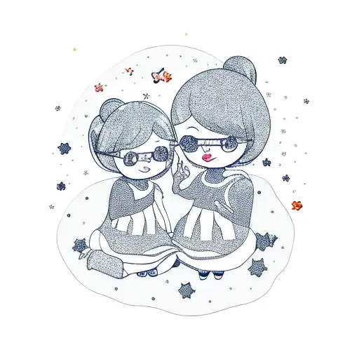 2 Little Girls Siting On The Moon