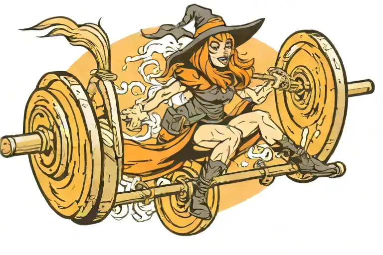 Witch Riding A Barbell As A Broom