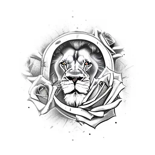 Lion And Spartan And Baseball Ball And Roses
