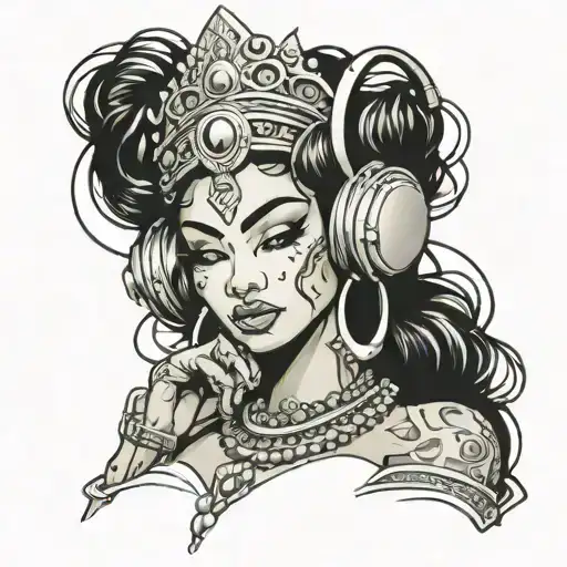 Apsara With Crown Listening To Music On The Subway