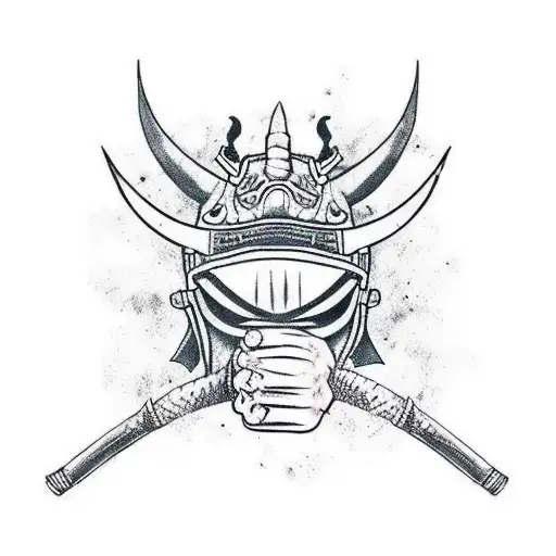 Samurai With Rhino Mask Fighting A Dragon Arm Sleeve