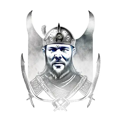 A New-school Design Of A Viking Warrior Riding A Truck Into Battle