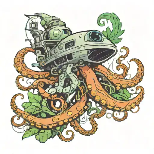 A Futuristic Octopus Piloting A Spaceship Through A Jungle