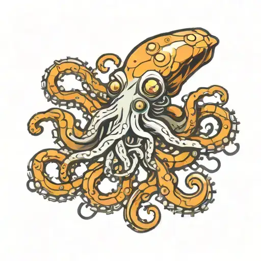 A Mechanical Octopus Holding A Coin In One Of Its Tentacles