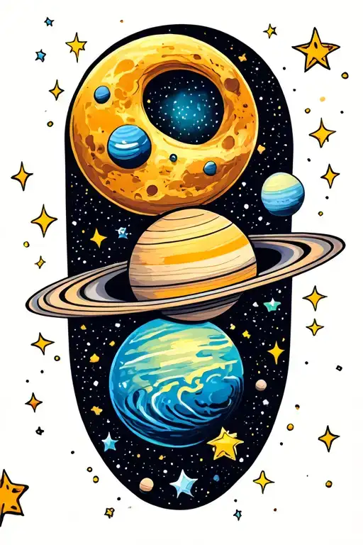 Space With Stars Moon Planet Saturn