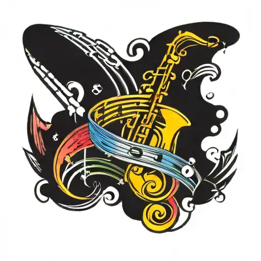 Colorful Music Staff Bar Leg Tat