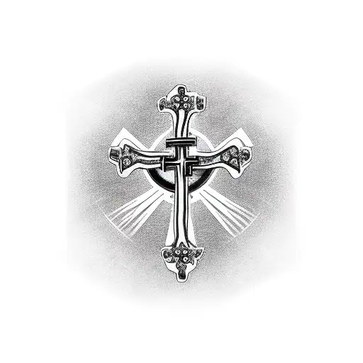 Cross With Praying Hands And Thorn Crown