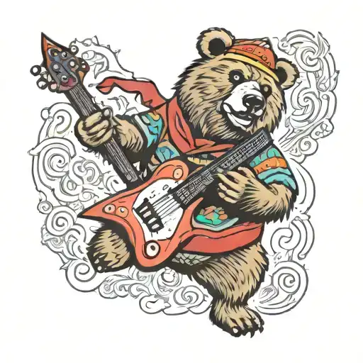 Bear In Mexican Ponch Playing Electric Flying V