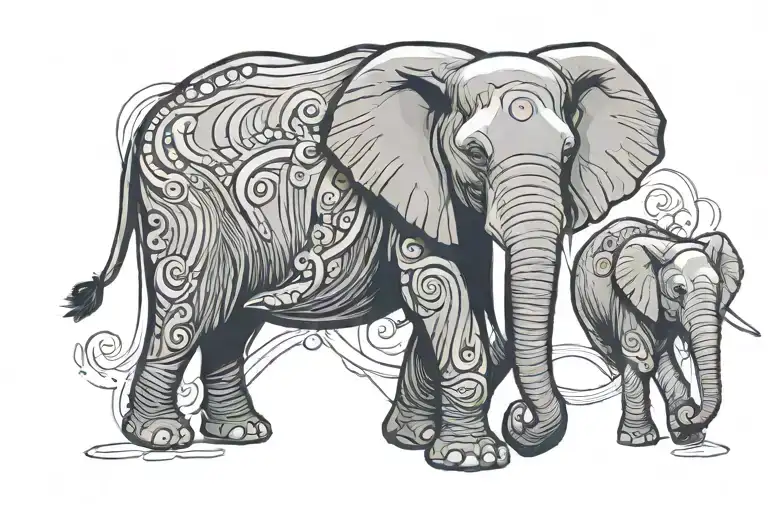 Mother And Baby Elephant Walking Together