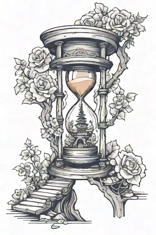 Nature Inspired Hourglass With Wooden Bridge Warping Through