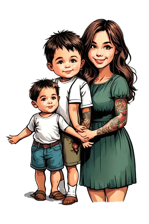 Baby Boy Standing Behind Mommy Protecting His Family