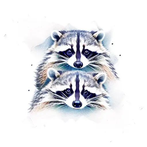 3 Raccoon Heads Looking Out Of A Tree