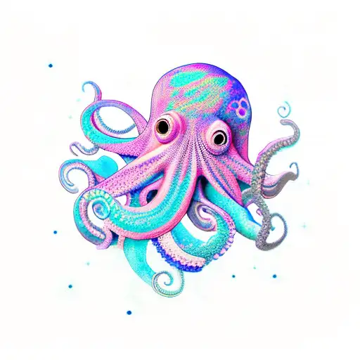 Octopus Fade To The Space Colorful Blue And Pink