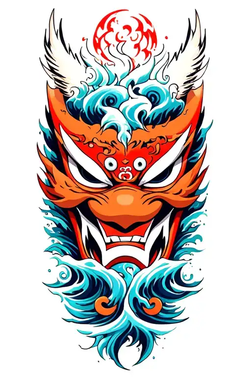 Okami Mask In Ocean Waves